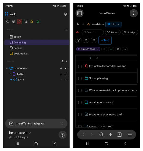 Mobile — two screens
